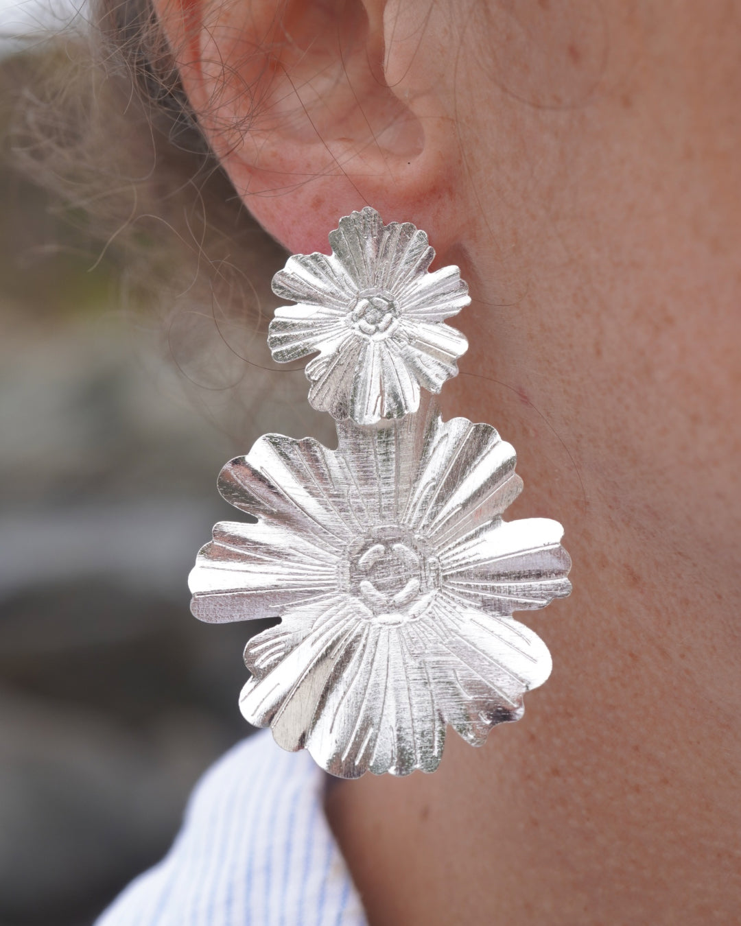Aros silver doble flor