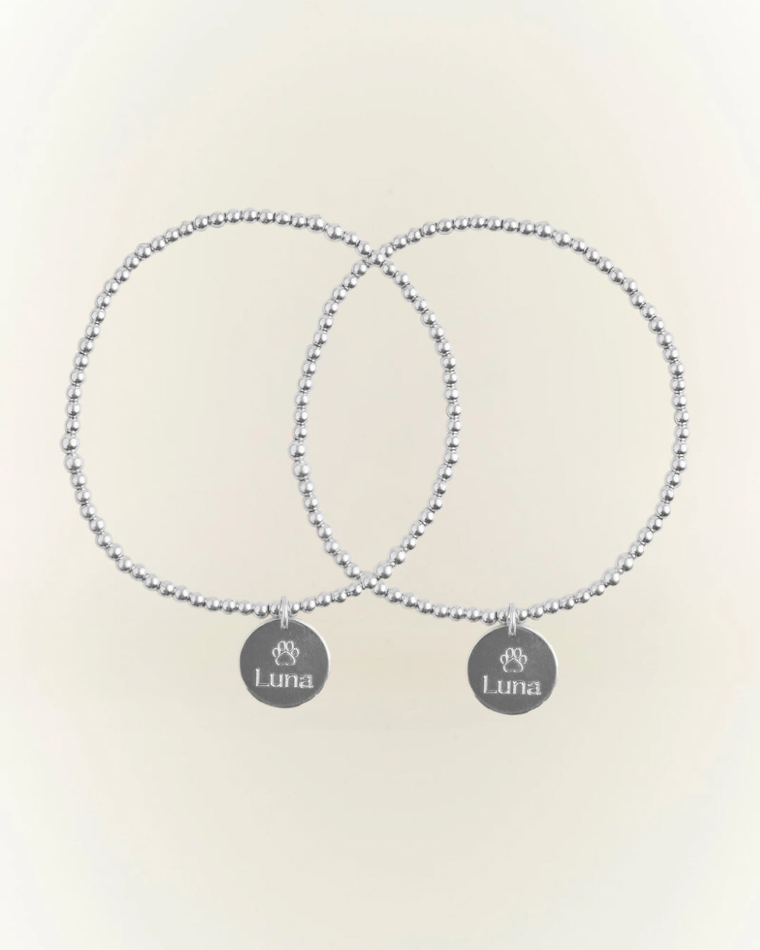 PACK PULSERA BOLITAS ELASTICADA PLACA PERSONALIZADA PLATA 925