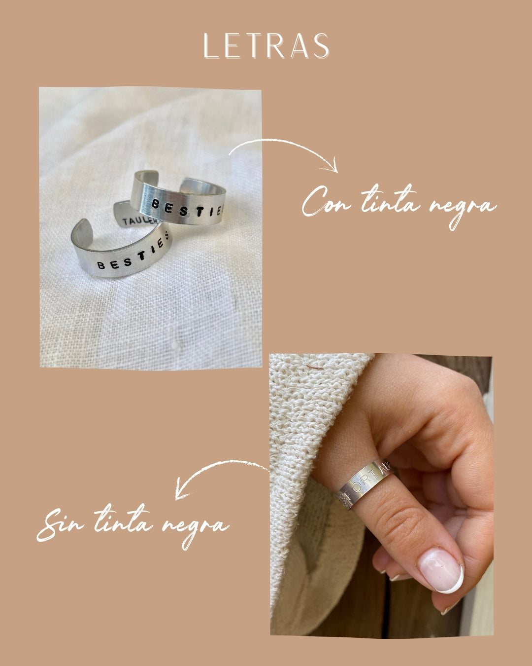 ANILLO PERSONALIZADO ALUMINIO INOX. 6MM LETRA PEQUEÑA