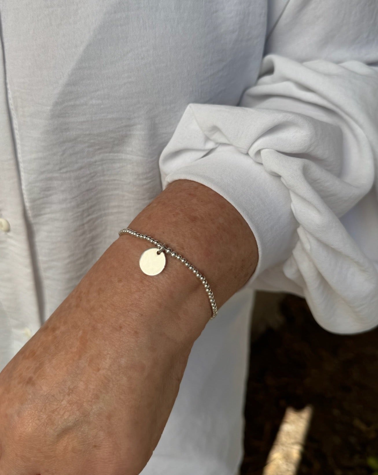 PULSERA BOLITAS ELASTICADA PLACA PERSONALIZADA PLATA 925